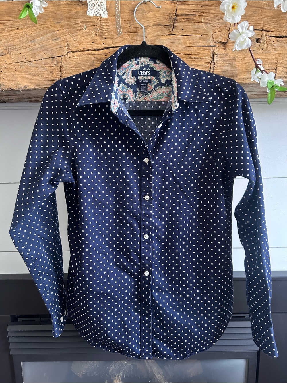 Chaps Navy Polka Dot Button-Down Shirt